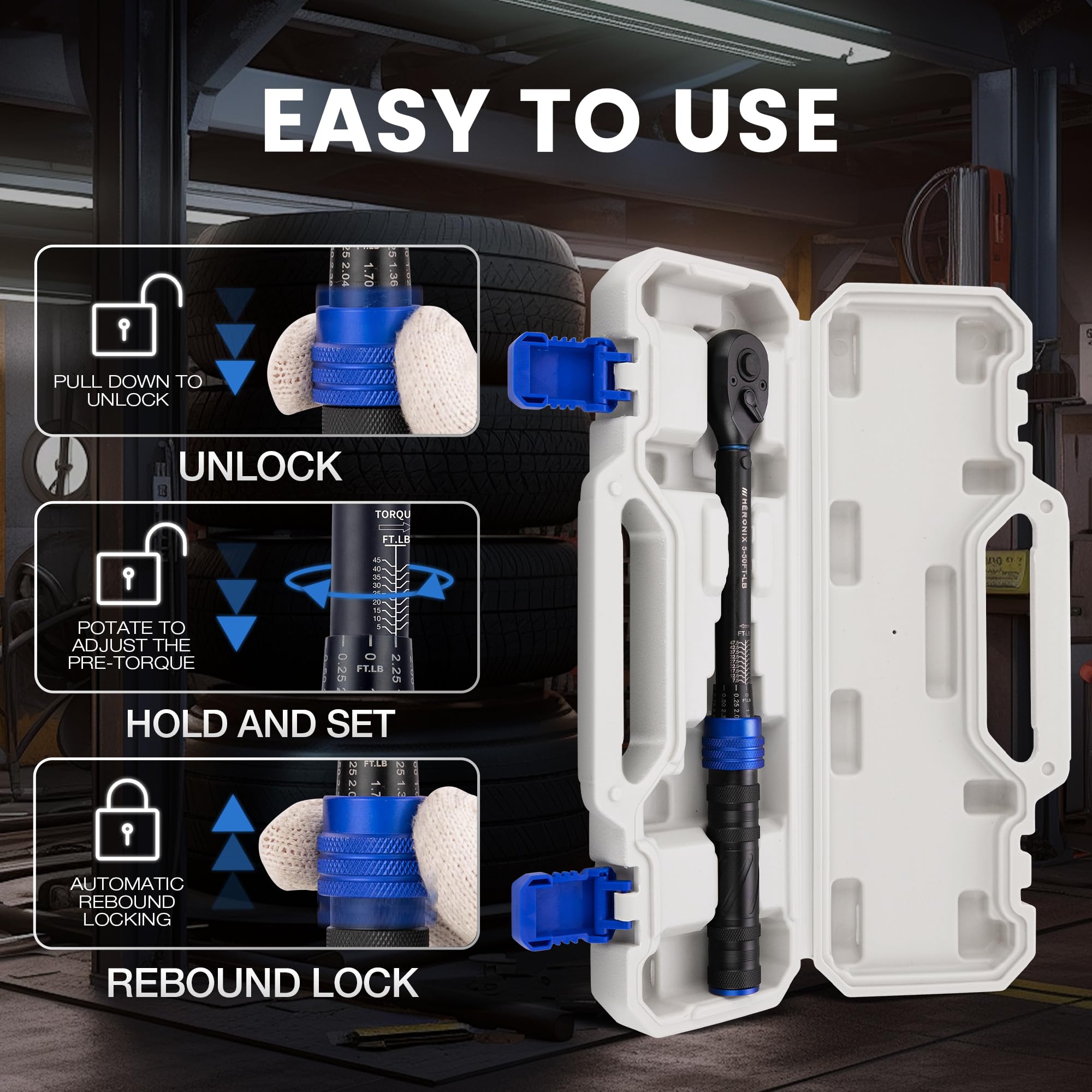 HERONIX en uso apretando bujía para mantenimiento de motor con clic audible