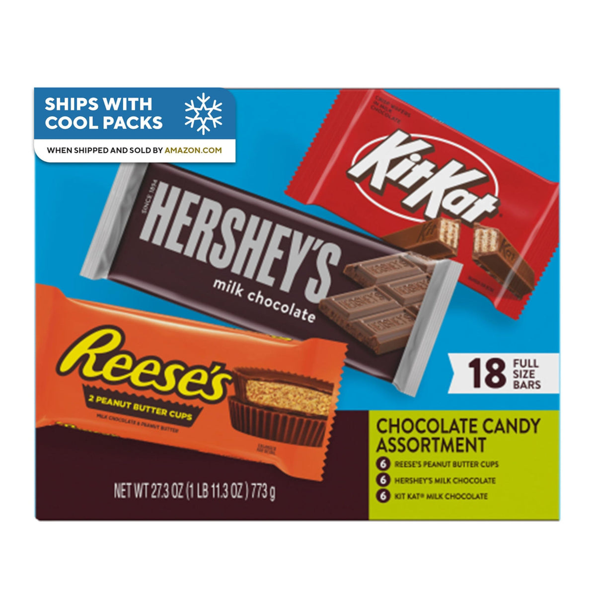 HERSHEY'S caja surtida frontal mostrando variedad y conveniencia