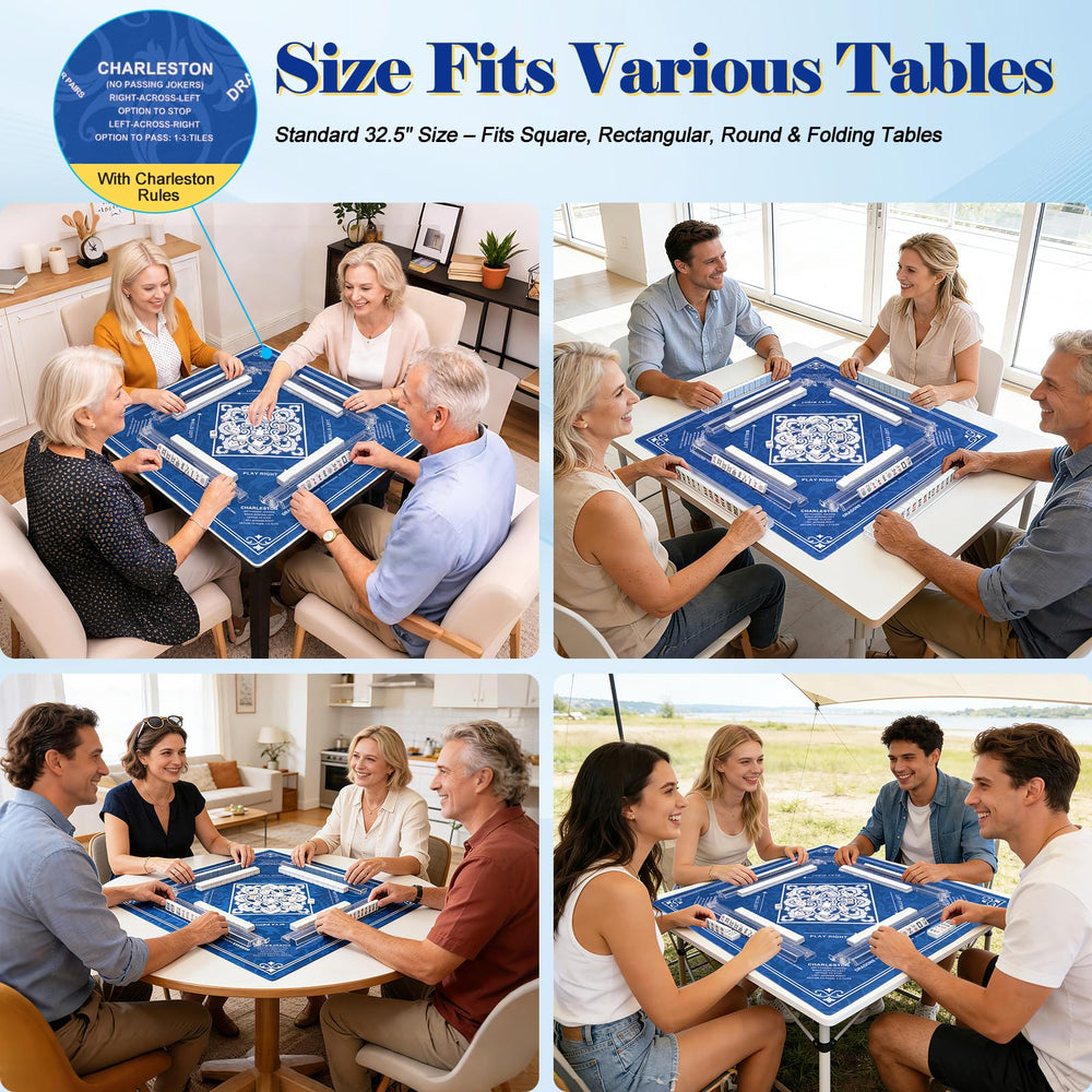 HesLaus size comparison with mahjong tiles to show spacious 32.5 by 32.5 inches