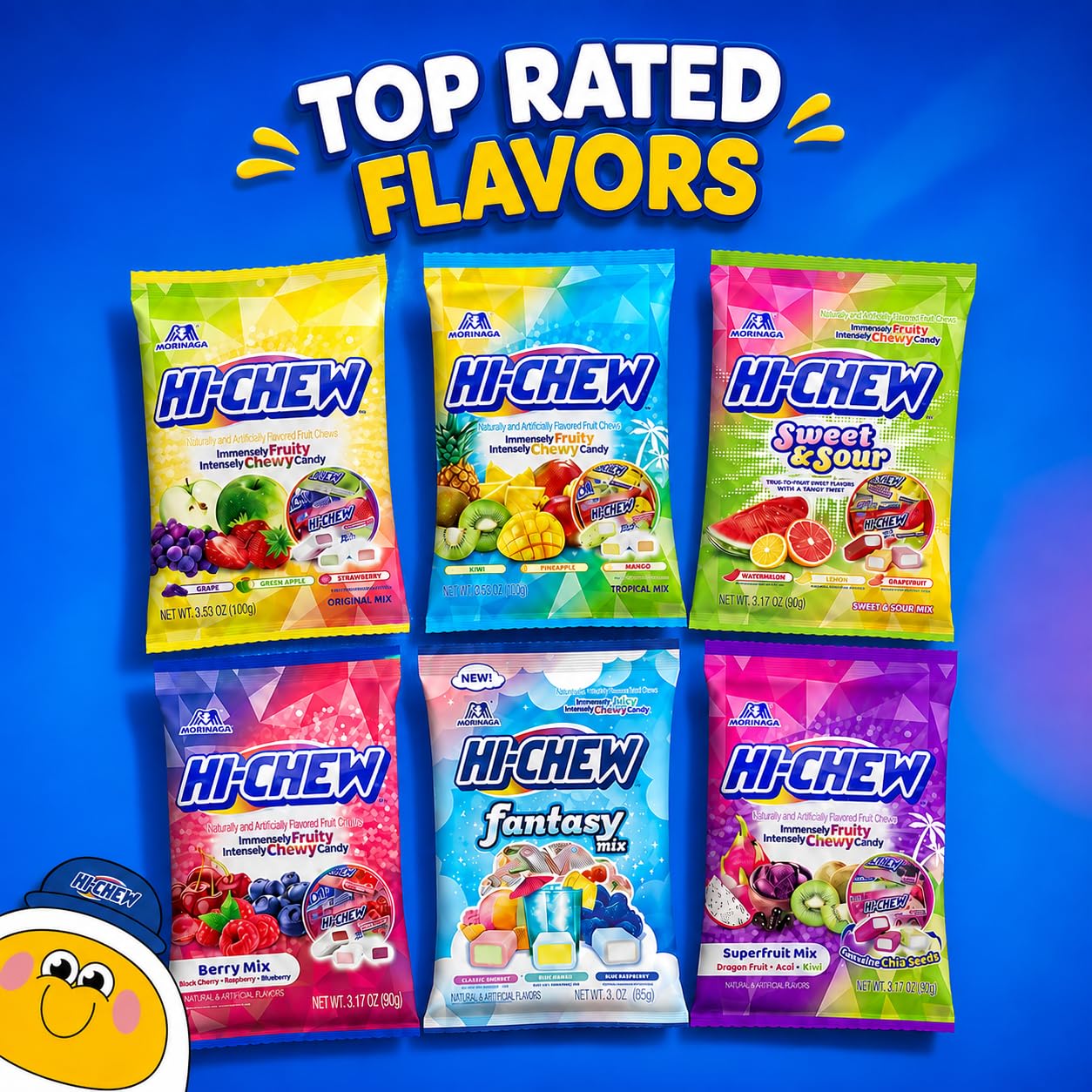 HI-CHEW etiqueta de ingredientes destacando sin gluten y limpieza