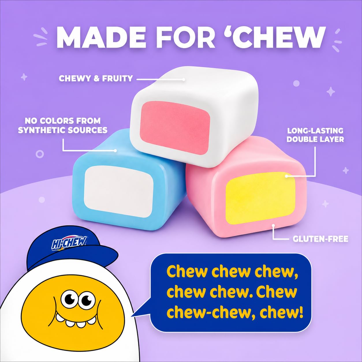 HI-CHEW primer plano de la textura masticable que promete sabor duradero