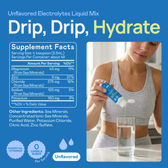 Hi-Lyte drops dispersing in a glass of water illustrating fast hydration and no-sugar mixing