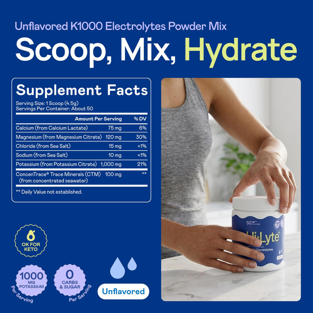 Hi-Lyte K1000 dissolving in a glass of water to show seamless mixability benefit