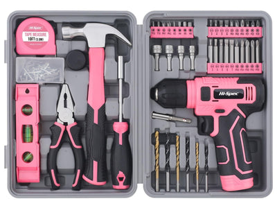Hi-Spec pink drill front view showing compact design and portability benefit