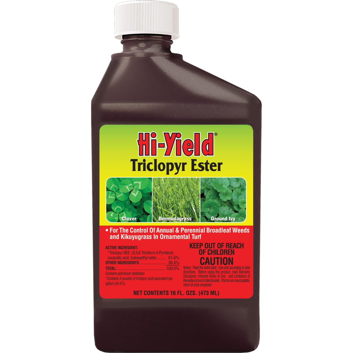 Hi-Yield botella 16 oz frente mostrando etiqueta y uso seguro