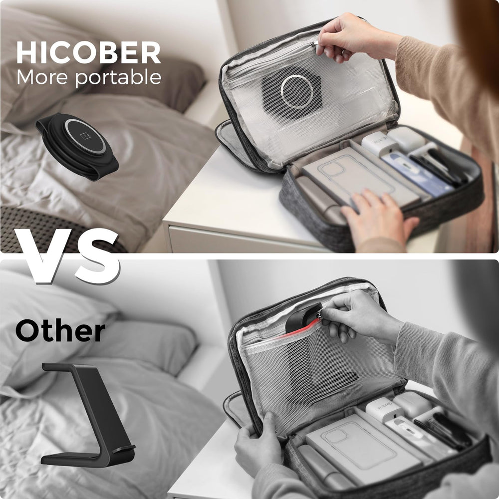 Hicober comparación de tamaño junto a un iPhone para referencia de escala