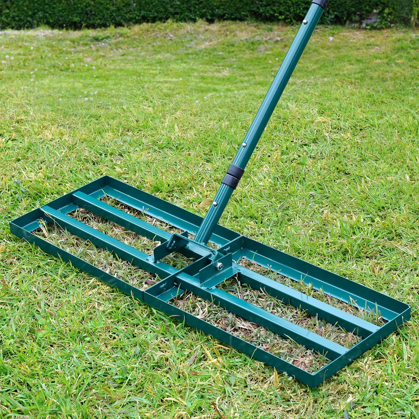 HIDALIFE front view of lawn leveler showing full plate and handle for efficient leveling