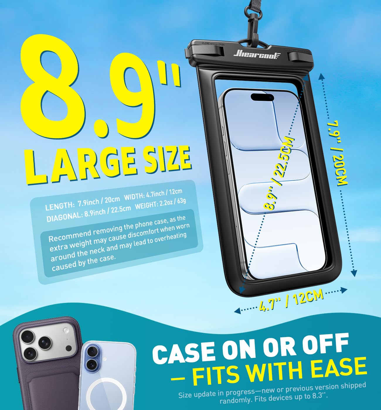 Hiearcool funda en uso en playa protege teléfono y billetes