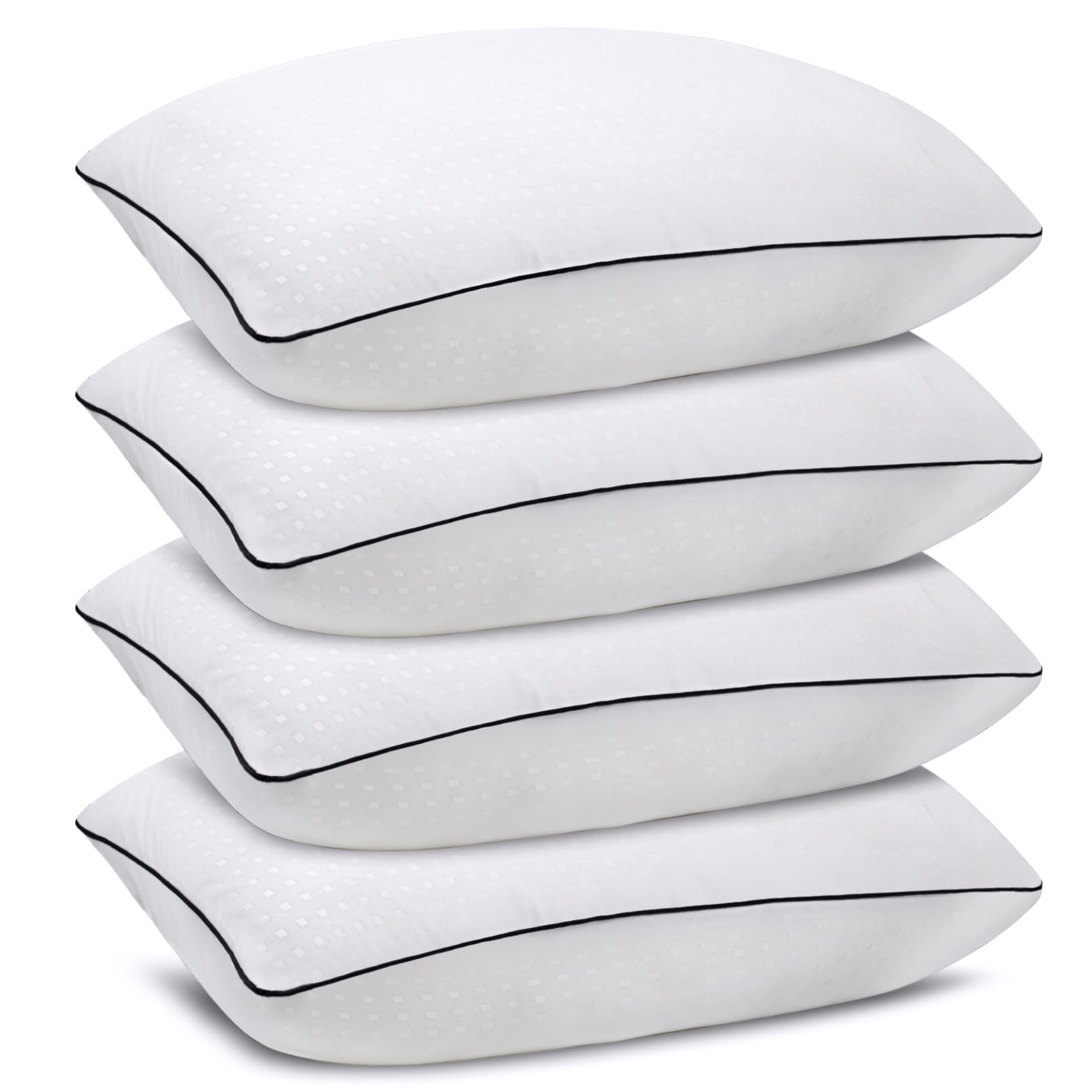 Higoom vista frontal del pack de 4 almohadas, aspecto completo y acogedor