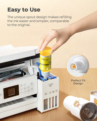 Hiipoo ink being poured into a printer tank demonstrating mess-free refill benefit