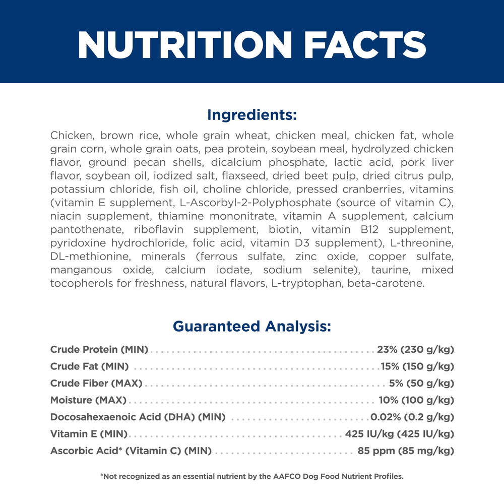 Hill's Science Diet ingredientes principales pollo y arroz integral, sabor natural