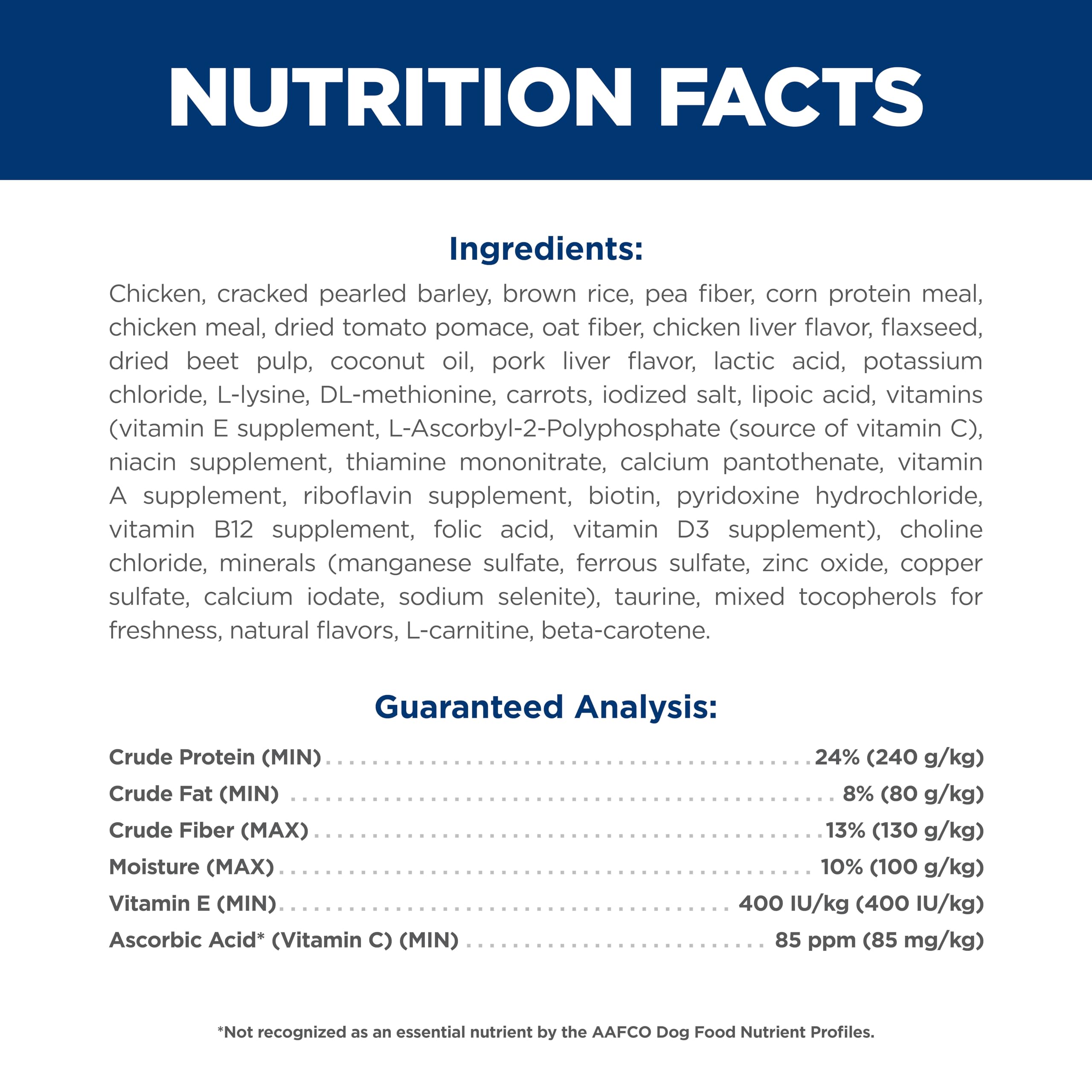 Hill's Science Diet bag label and nutrition panel for informed choices