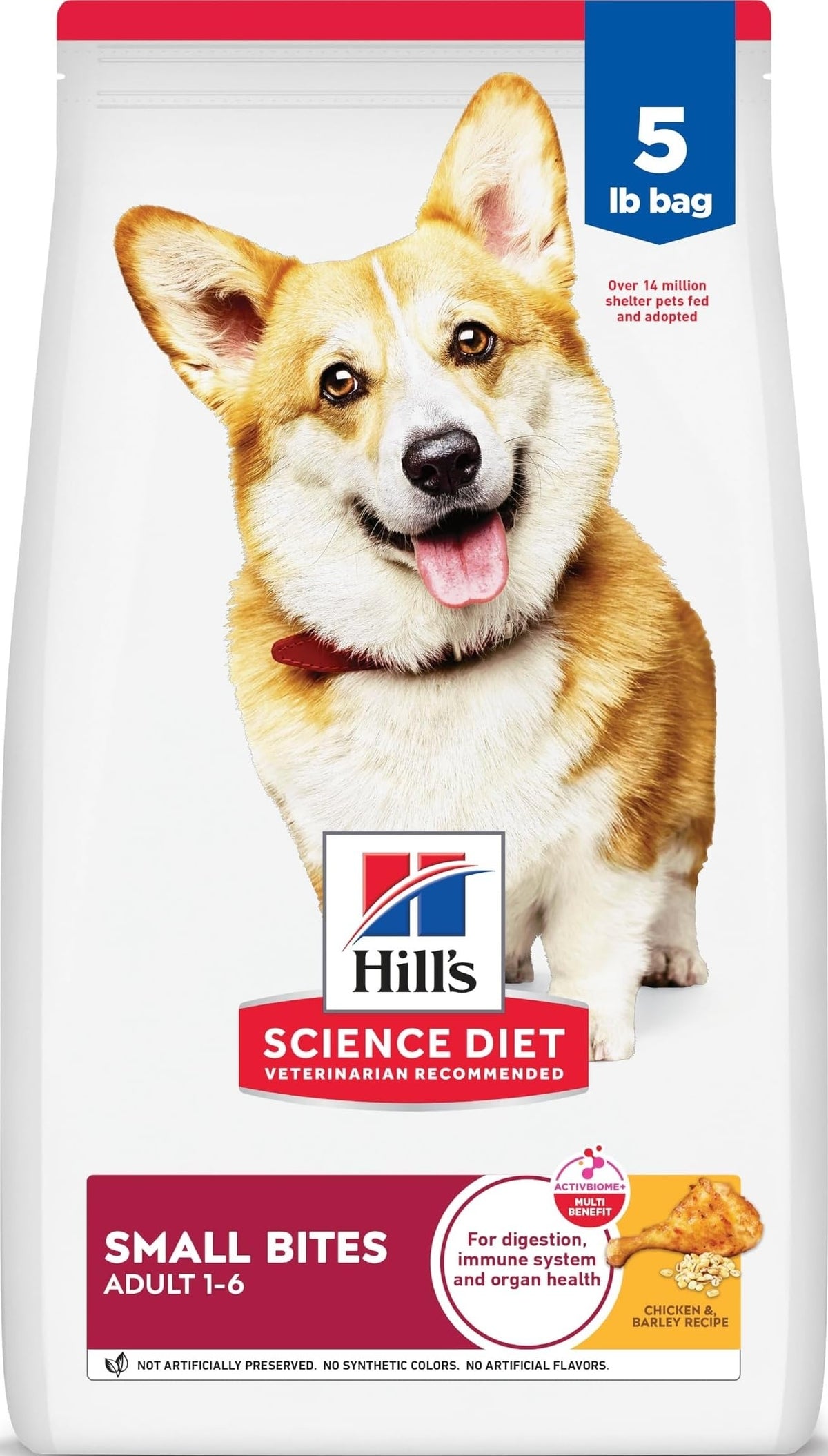 Hill's Science Diet empaque frontal mostrando la fórmula small bites y beneficios