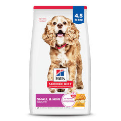 Hill's Science Diet envasado frontal mostrando fórmula Senior 11+ para razas pequeñas, confianza veterinaria