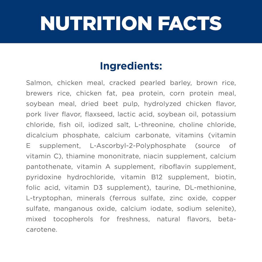 Hill's Science Diet paquete junto a una mano para comparar tamaño y porciones