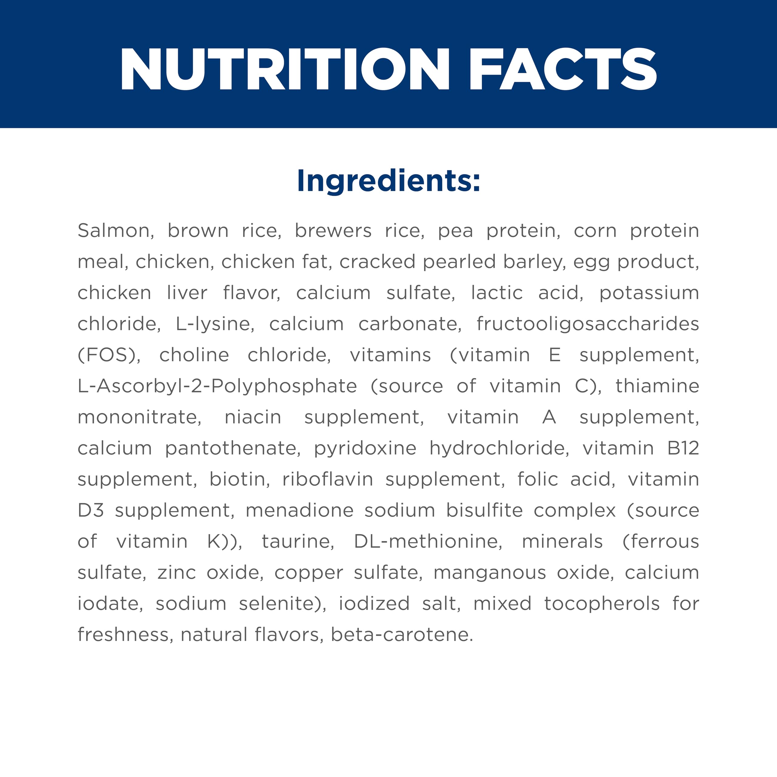 Hill's Science Diet etiqueta nutricional detallando 29 nutrientes clave para adultos