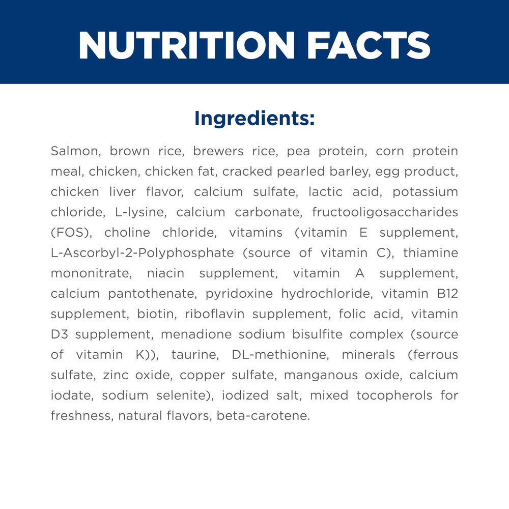 Hill's Science Diet etiqueta nutricional detallando 29 nutrientes clave para adultos