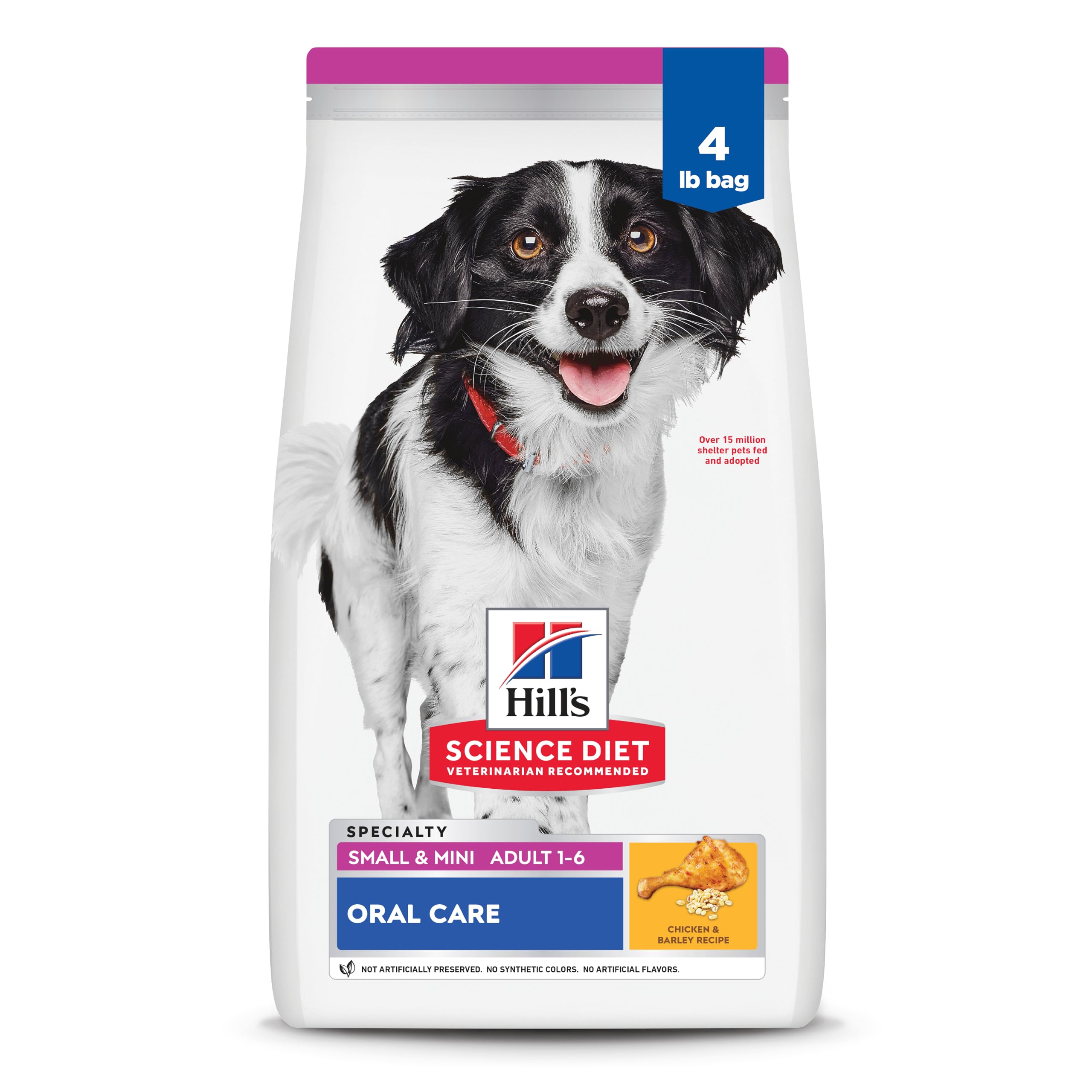 Hill's Science Diet paquete frontal mostrando fórmula Oral Care y beneficios
