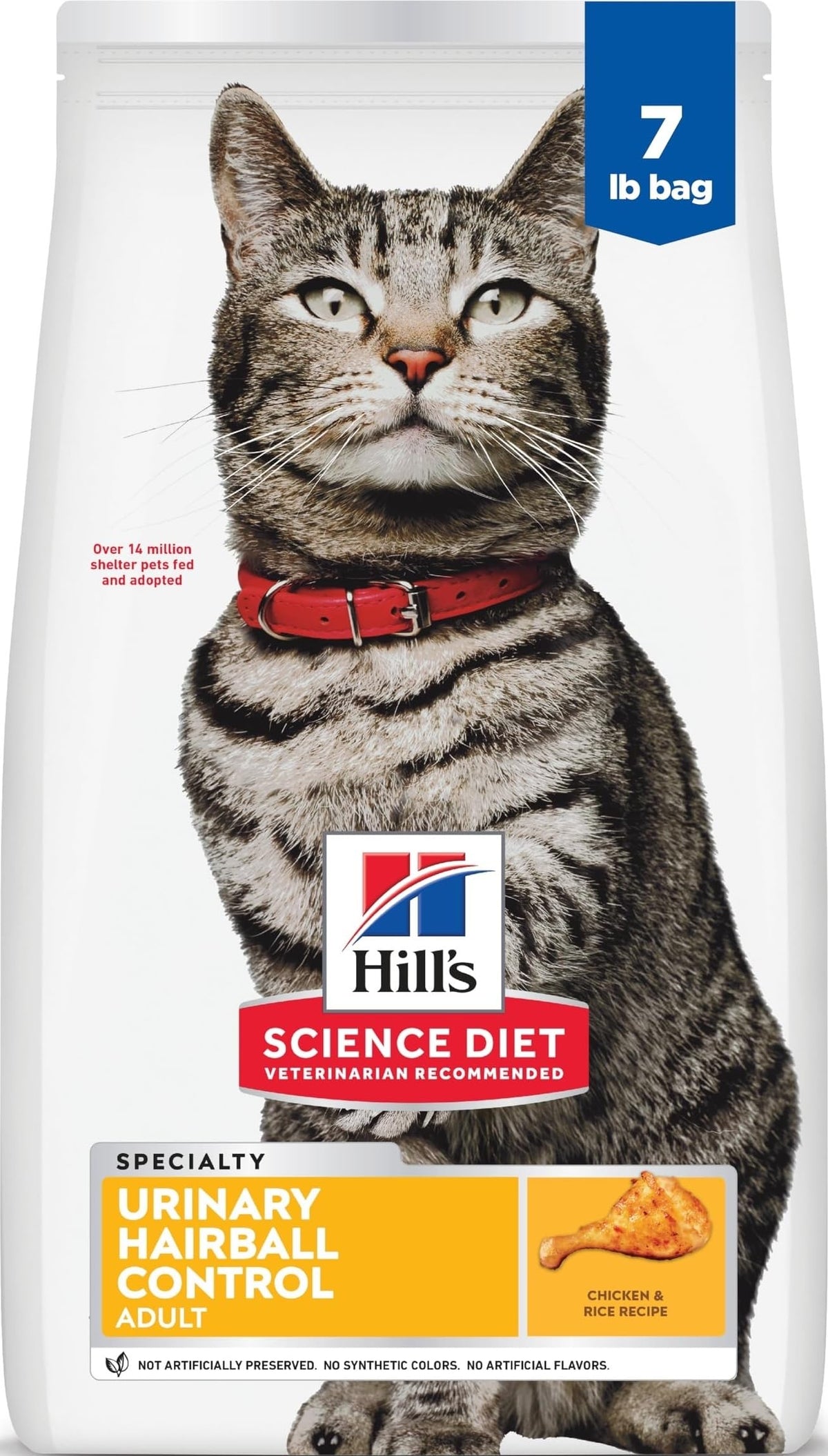 Hill's Science Diet front packaging showing urinary and hairball benefits