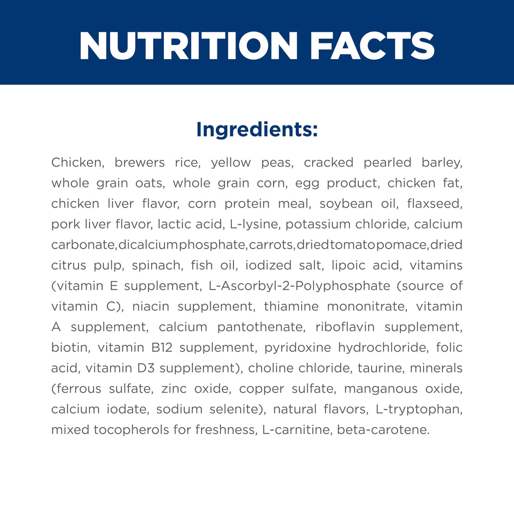 Hill's Science Diet ingredientes pollo y arroz sobre mesa, receta natural