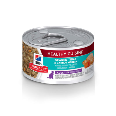 Hill's Science Diet lata frontal mostrando la receta senior, nutritiva y confiable