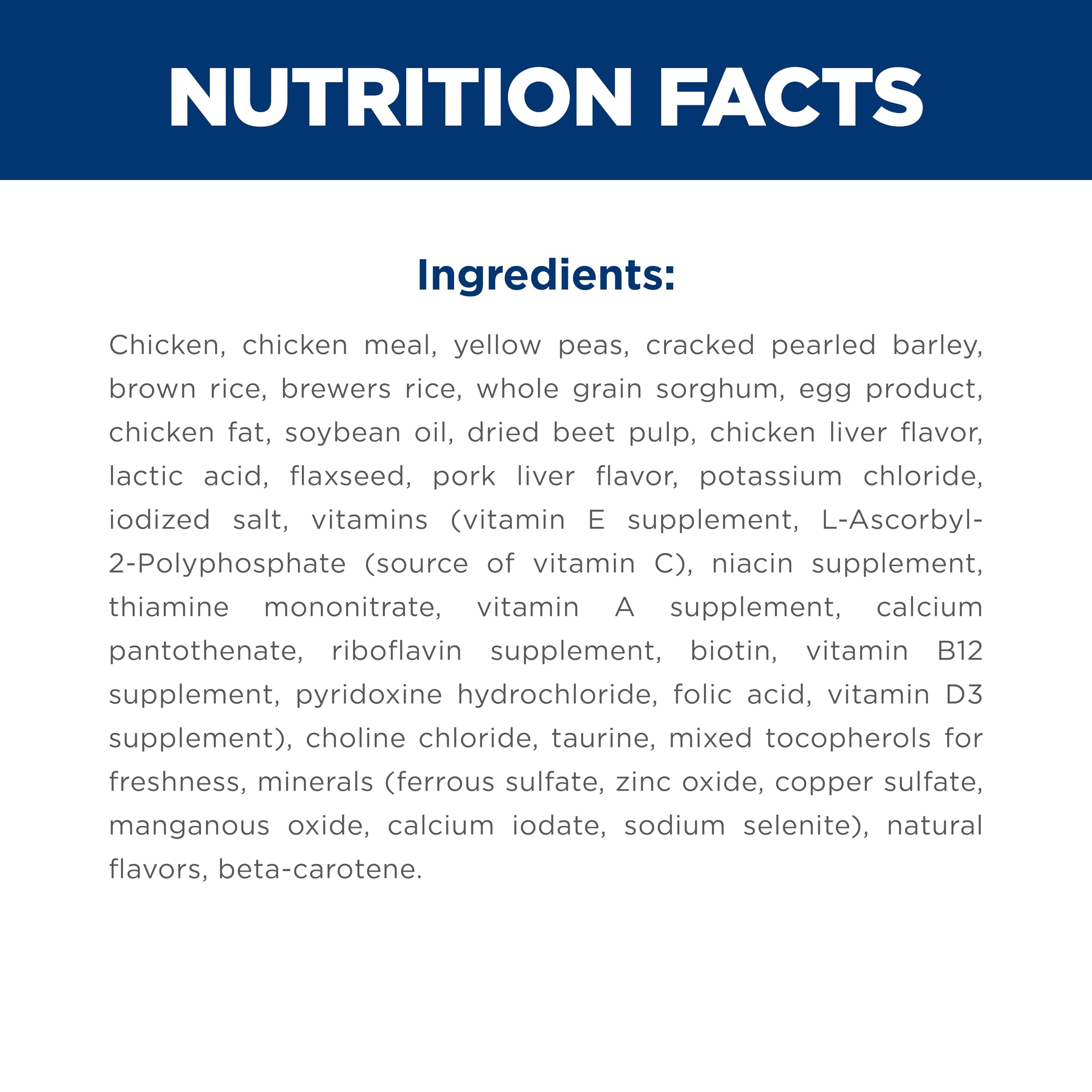 Hill's Science Diet nutrition label detail showing vitamins and nutrients