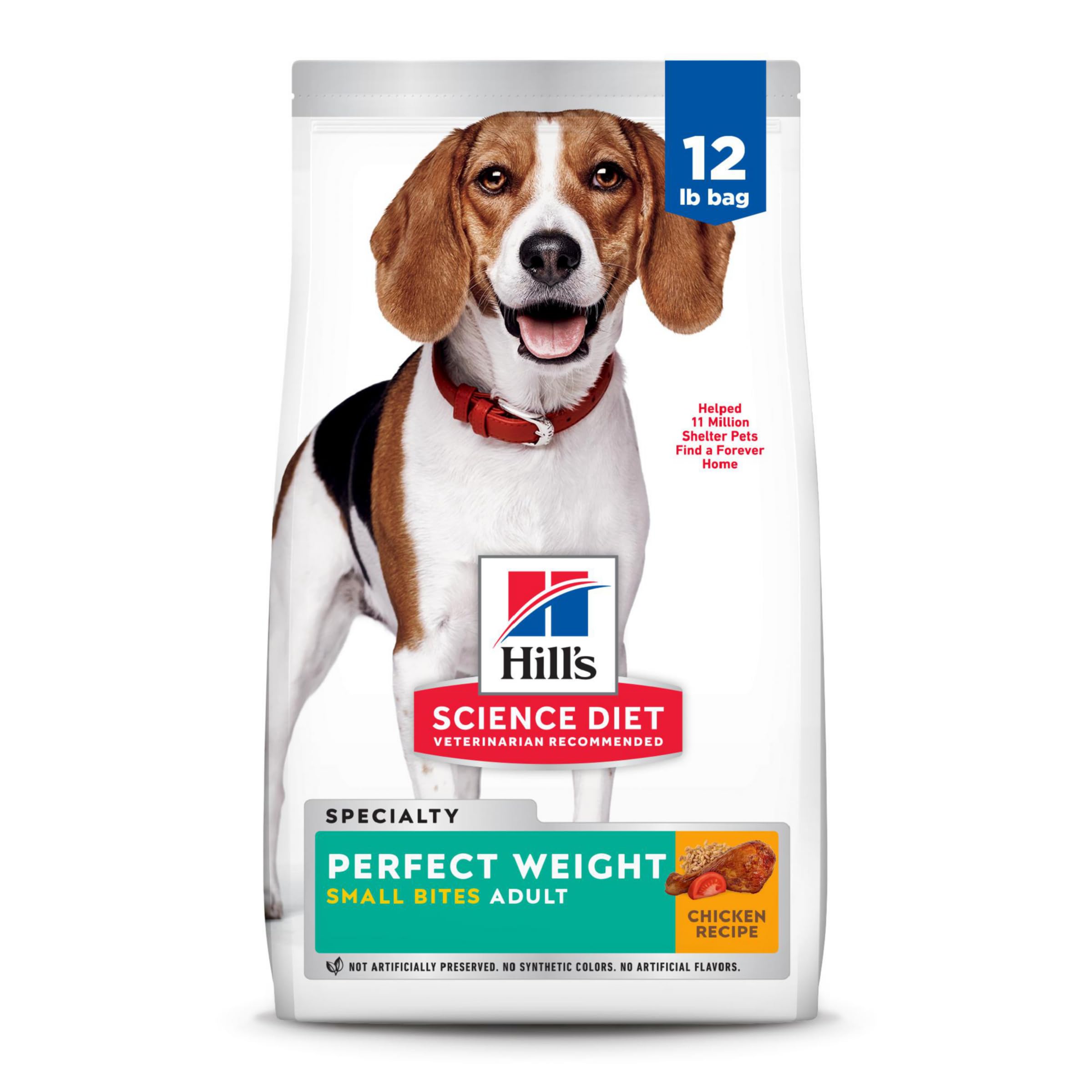 Hill's Science Diet paquete frontal small bites mostrando beneficios de control de peso