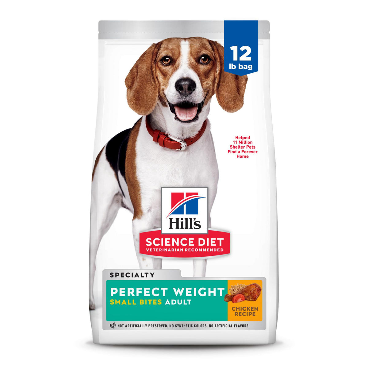 Hill's Science Diet paquete frontal small bites mostrando beneficios de control de peso