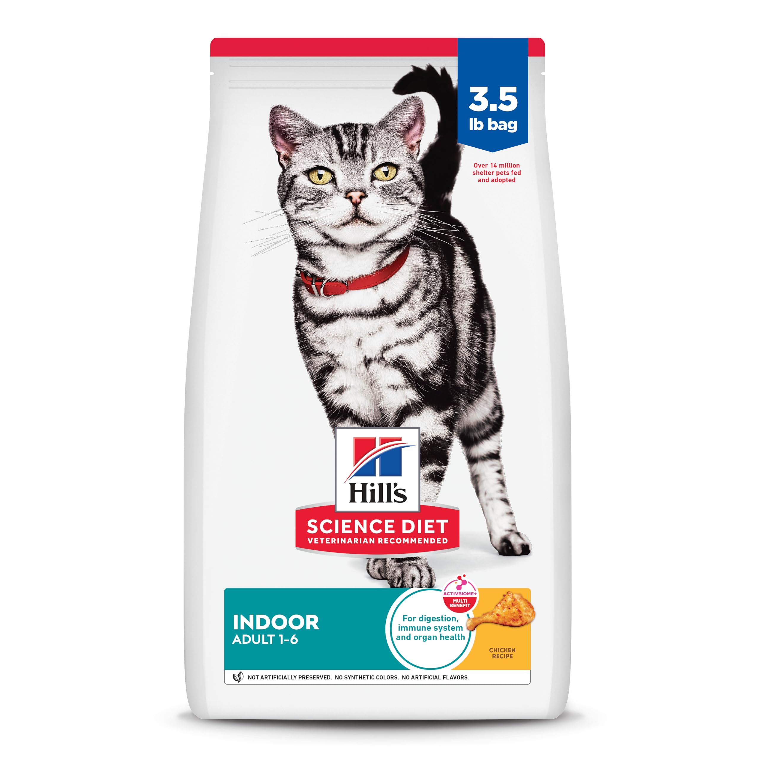 Hill's Science Diet paquete frontal mostrando la fórmula para gatos indoor y control digestivo