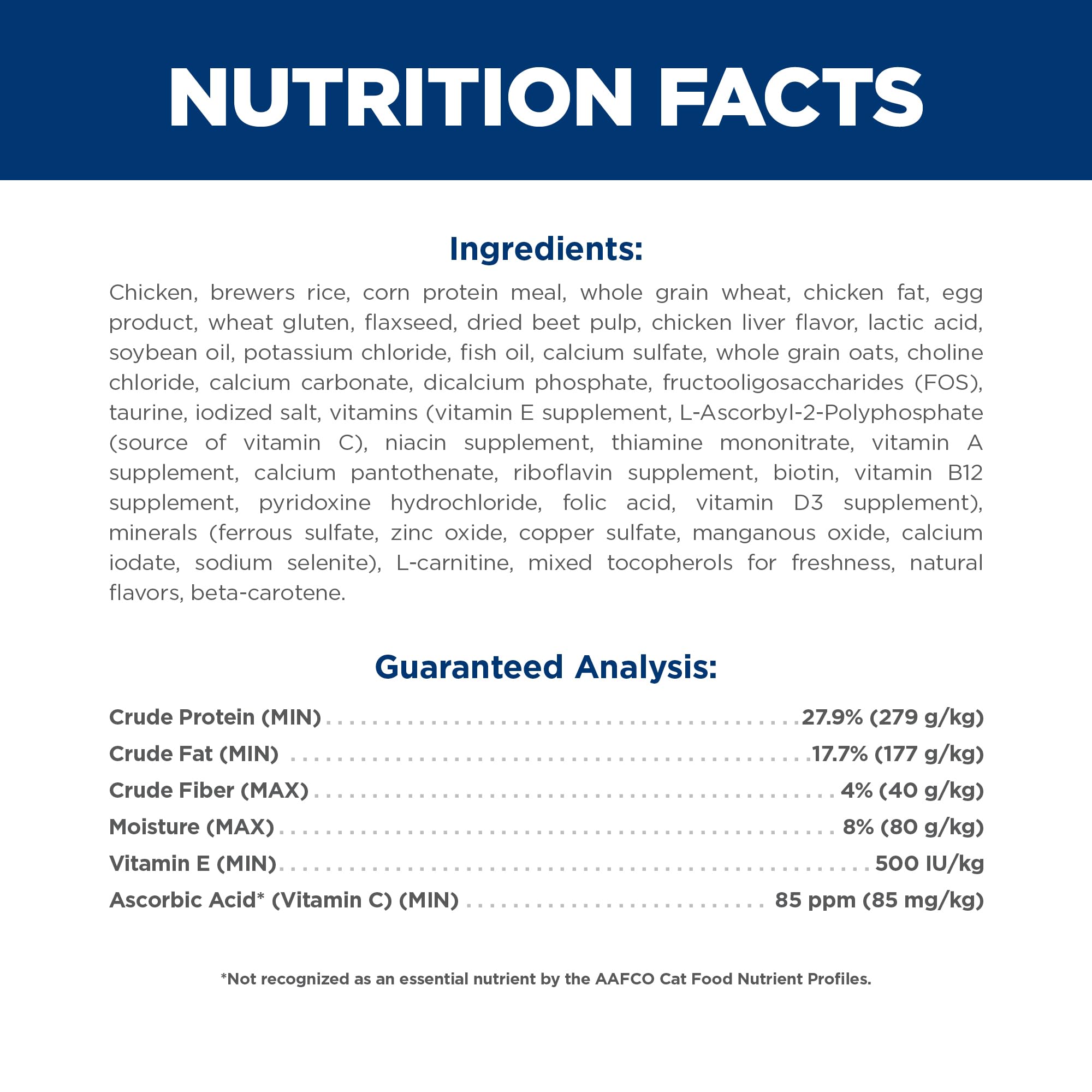 Lateral del empaque Hill's Science Diet Senior 11+ con información nutricional