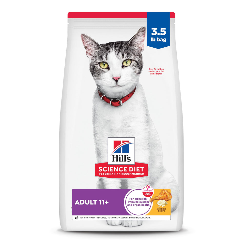 Hill's Science Diet empaque frontal mostrando fórmula Senior 11+ y beneficios