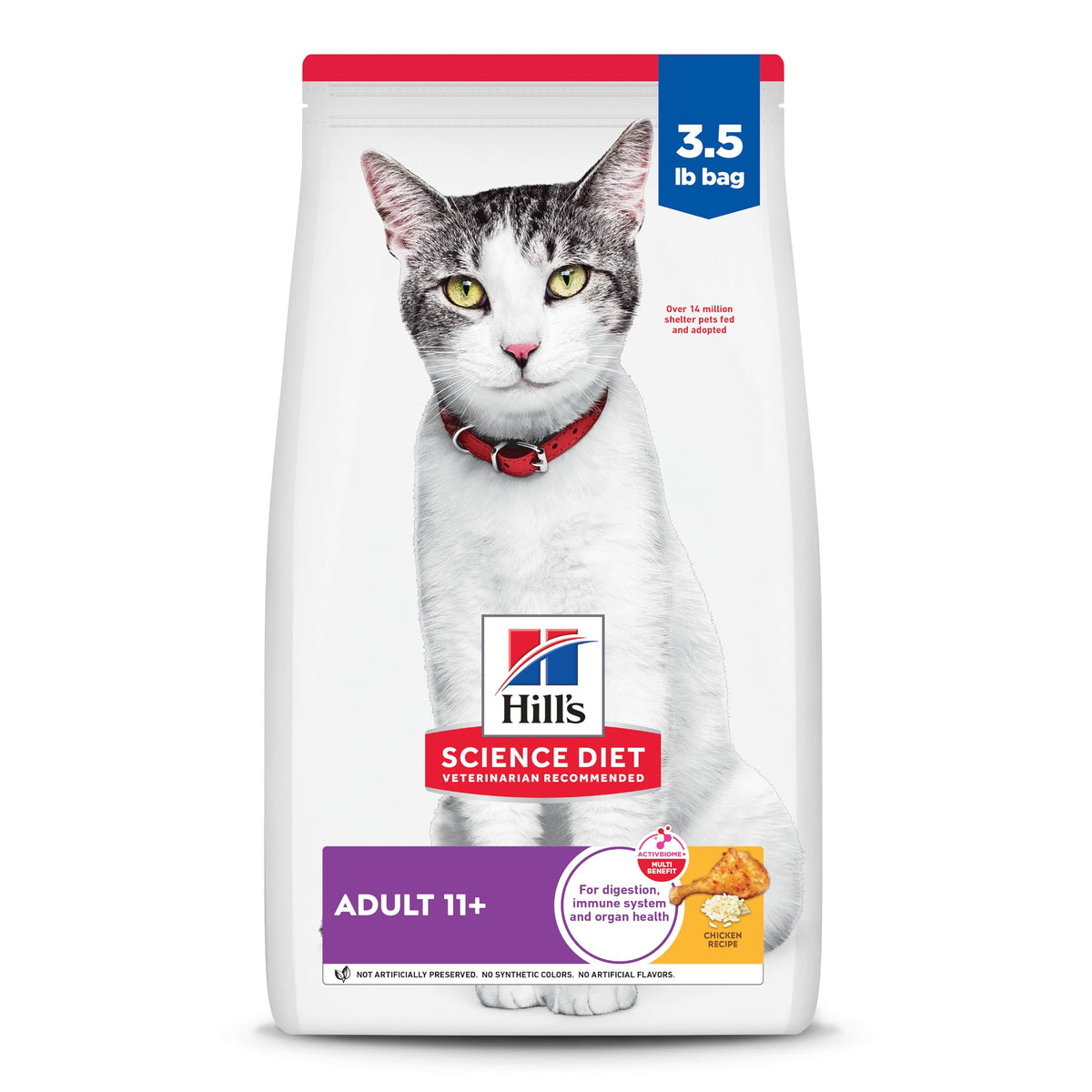 Hill's Science Diet empaque frontal mostrando fórmula Senior 11+ y beneficios