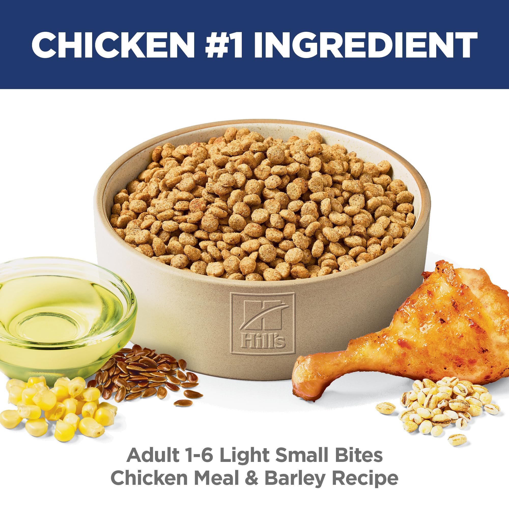 Hill's Science Diet kibble close-up showing bite-sized texture for easier chewing