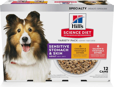 Hill's Science Diet variety pack front packaging shows cans and benefits