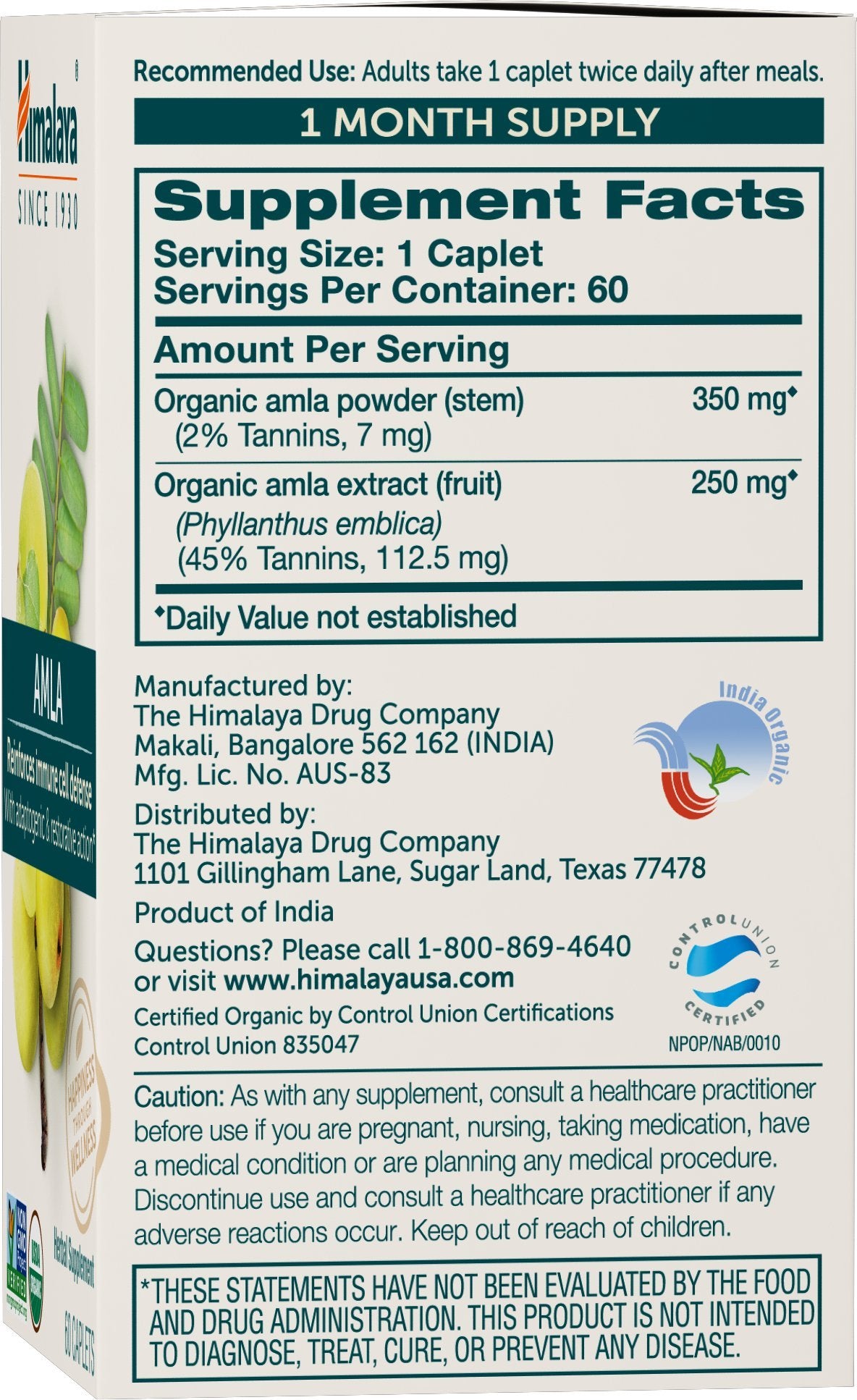 Himalaya primer plano de caplet liso mostrando tamaño cómodo para tragar