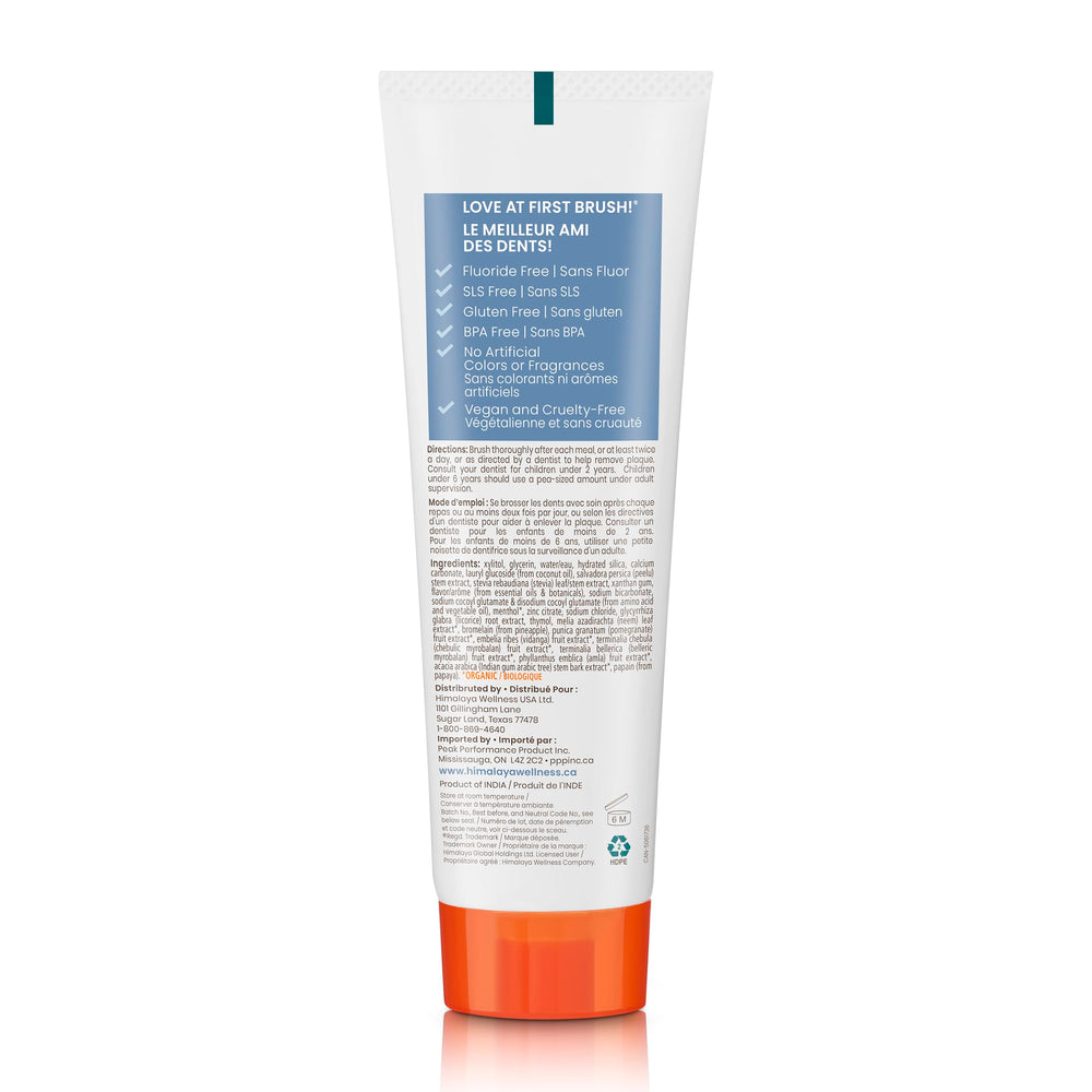 Himalaya detalle del tubo y etiqueta que indica ingredientes botánicos y claridad