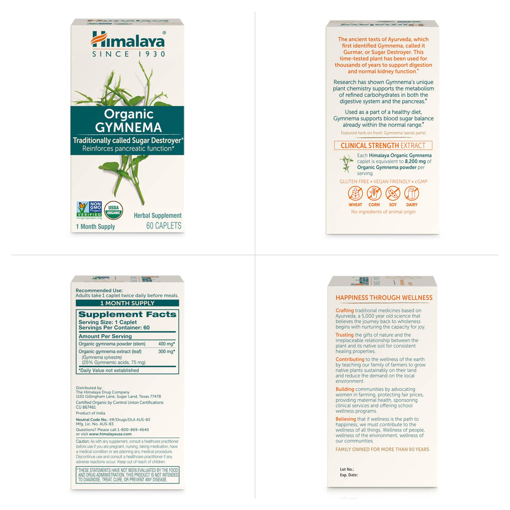 Himalaya hojas y polvo de Gymnema indicando origen botánico del extracto