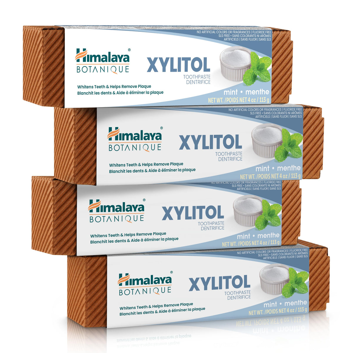 Himalaya pasta dental pack frontal mostrando las cuatro unidades y beneficio de ahorro