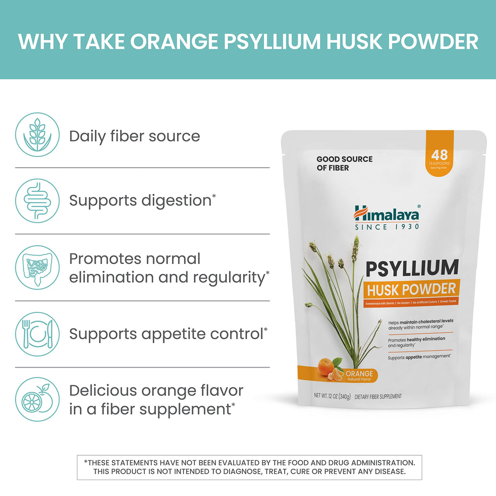 Himalaya cucharada de psyllium mostrando la porción recomendada