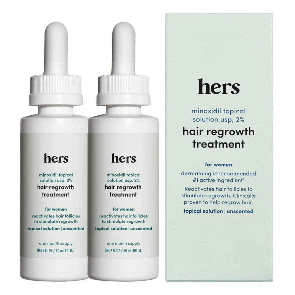 HIMS & HERS envase frontal de HERS Minoxidil 2% mostrando formato pack