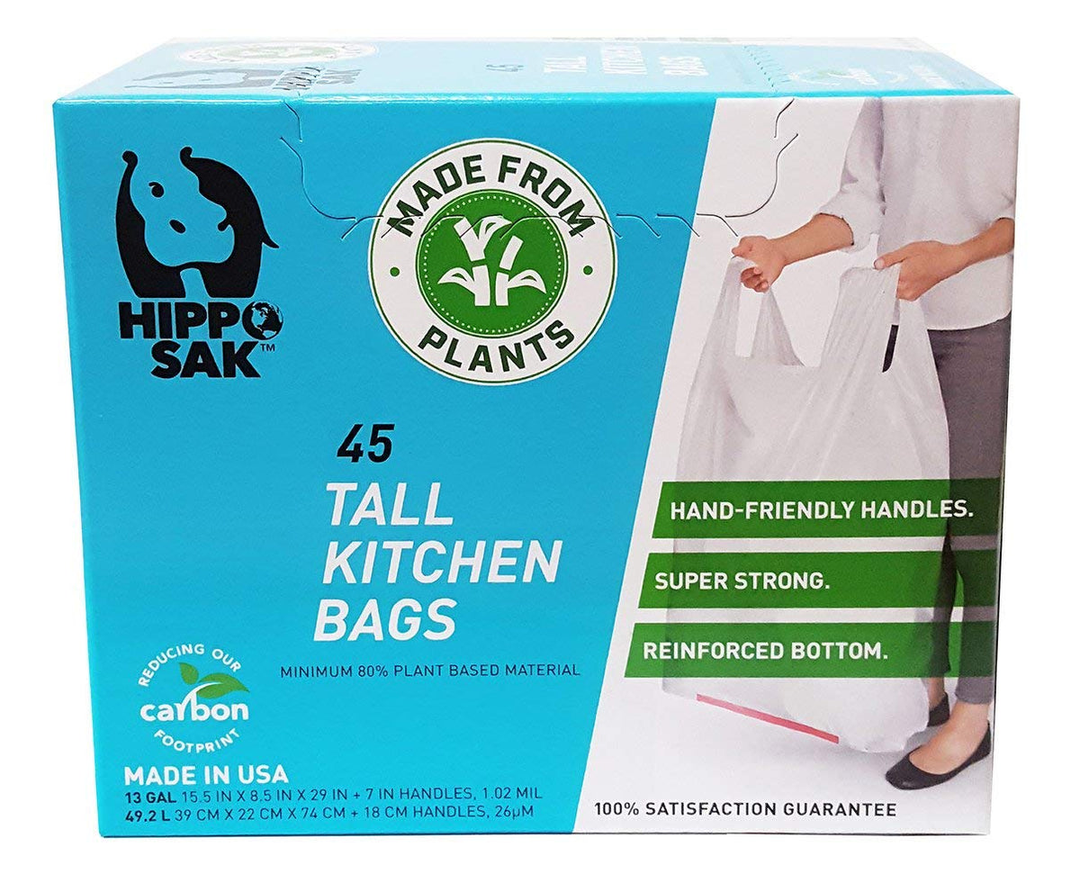 Hippo Sak frente del paquete mostrando 45 bolsas y beneficio ecológico