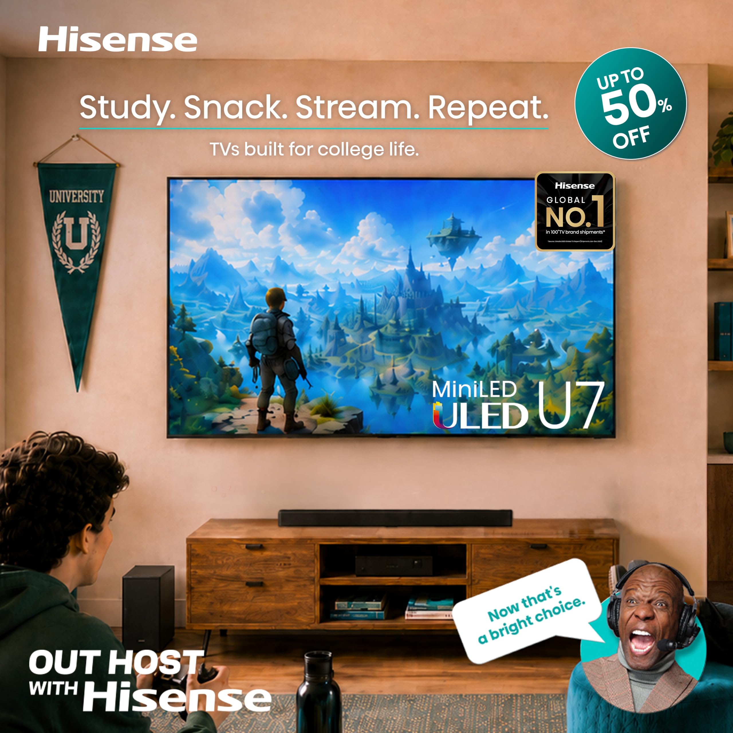 Hisense slim-bezel profile highlighting sleek design and easy wall-mounting benefit