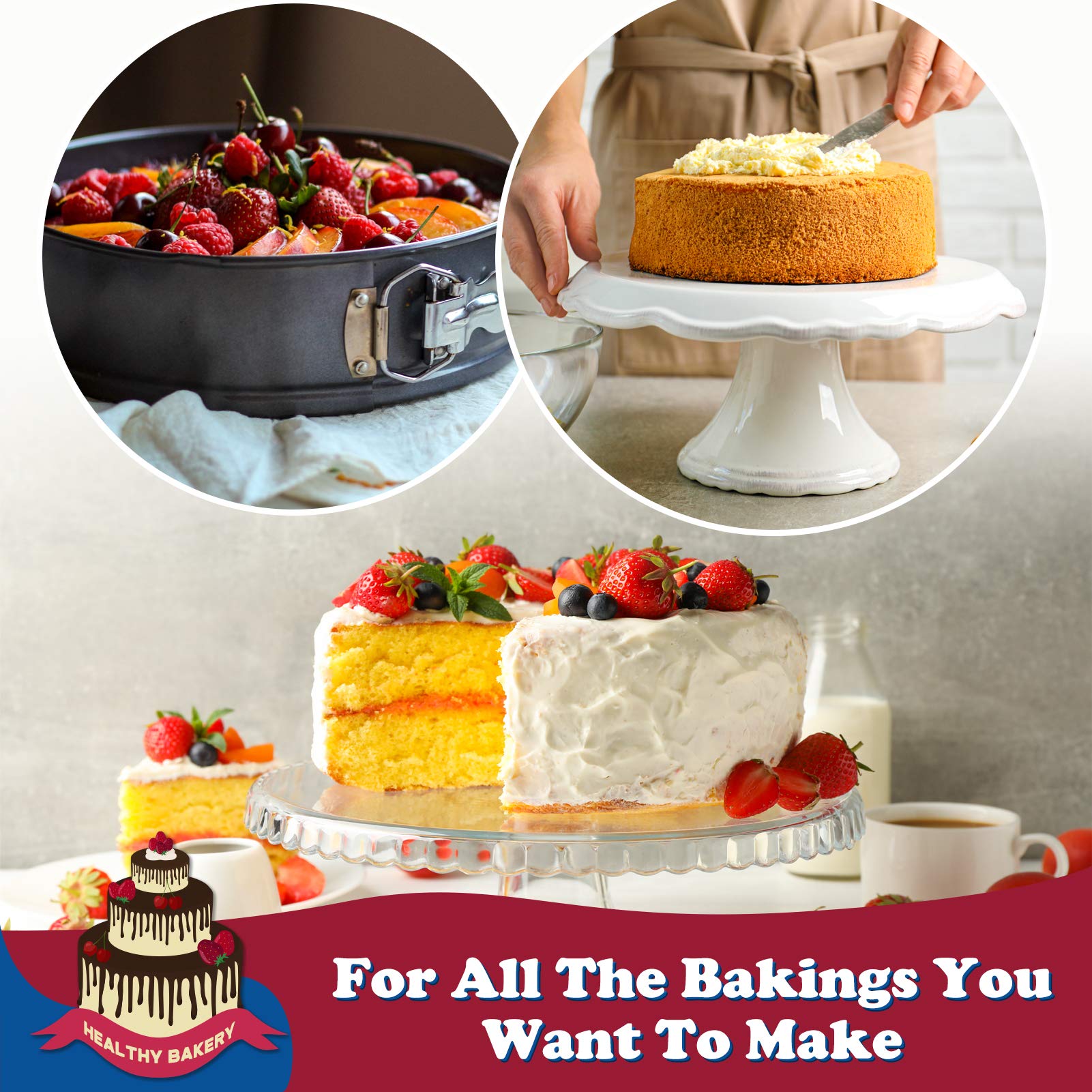 HIWARE molde en uso con cheesecake horneado ilustrando desmoldado limpio
