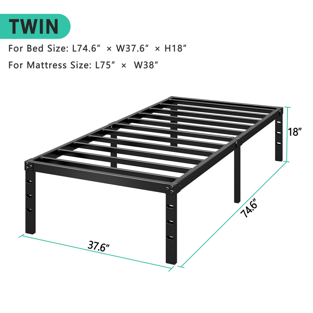 HLIPHA cama con colchón twin colocada en uso demostrando ajuste sin box spring