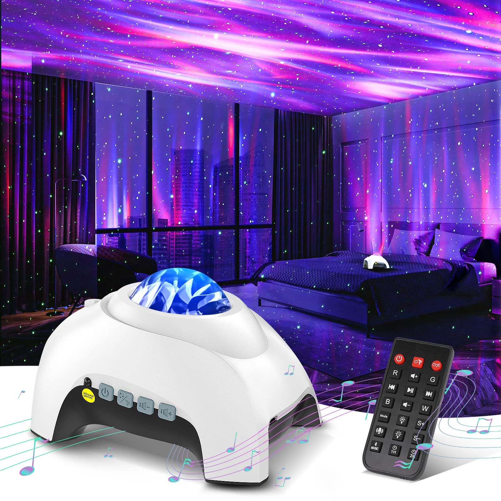 HODANS front view of elephant projector showing lights and shape, enhancing room mood