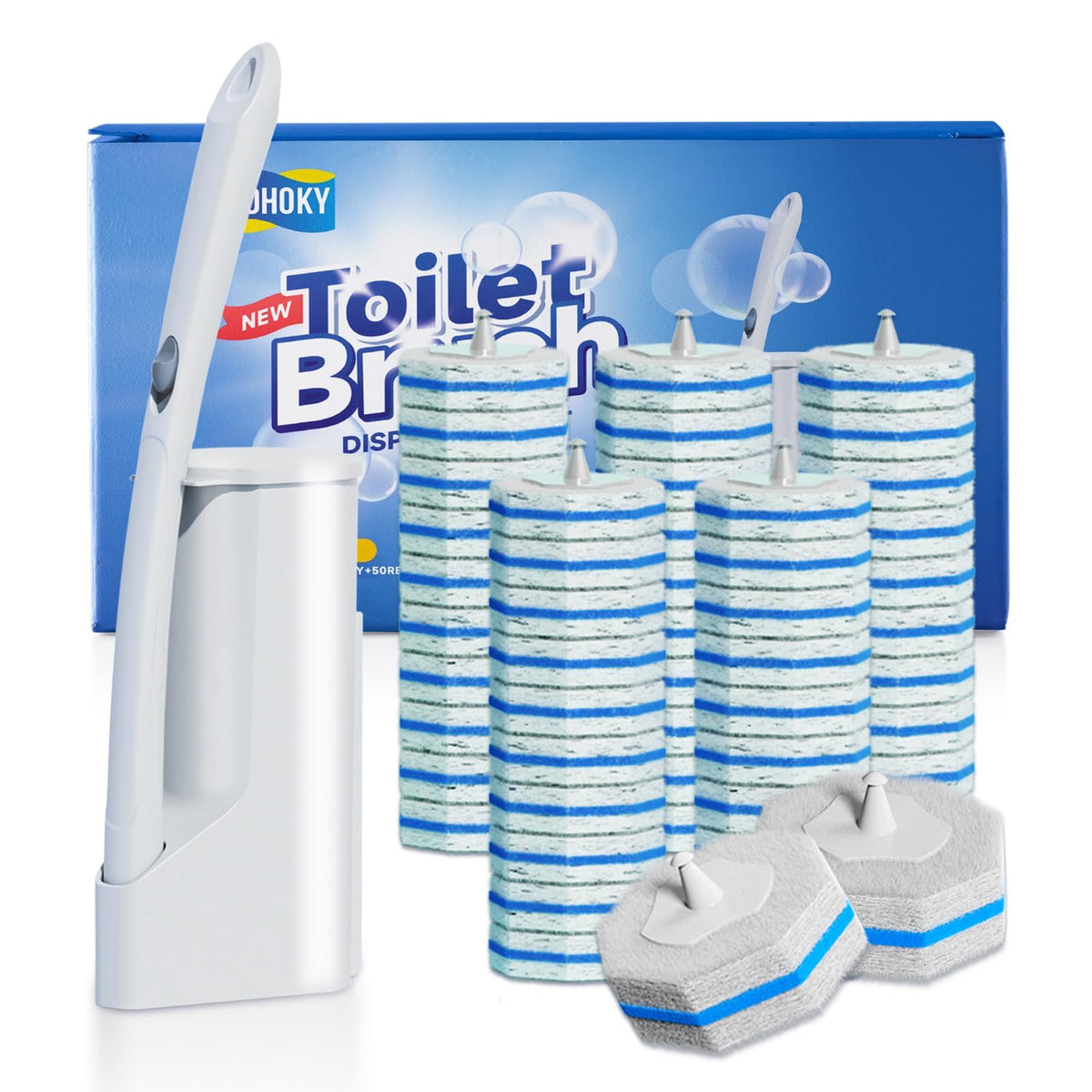 Hohoky kit frontal mostrando varilla, caja y 50 repuestos para limpieza rápida