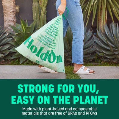 HoldOn label with BPI certified mark emphasizing verified industrial compostability