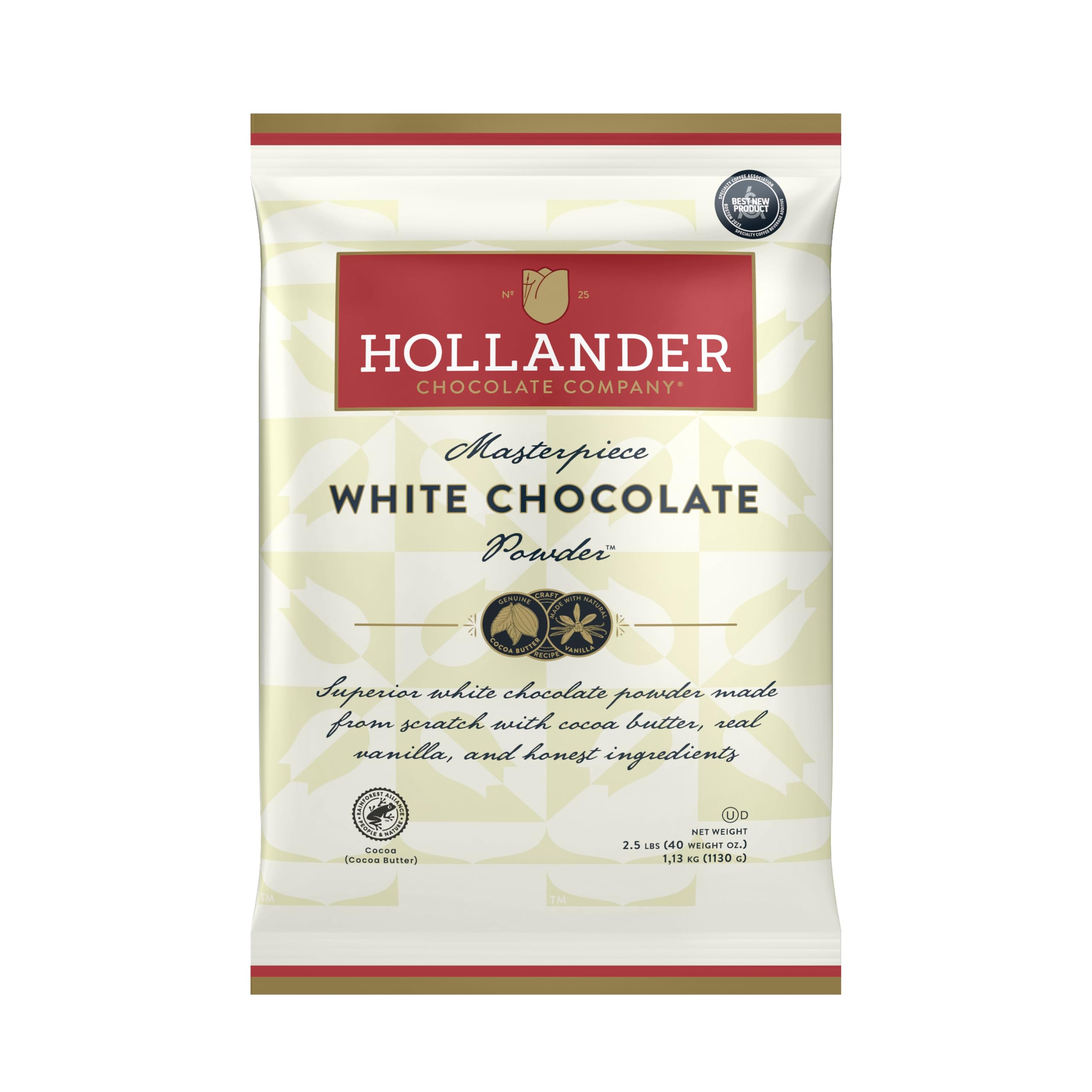 Hollander Chocolate bolsa frontal mostrando diseño y peso 2.5 lb, ideal para negocios