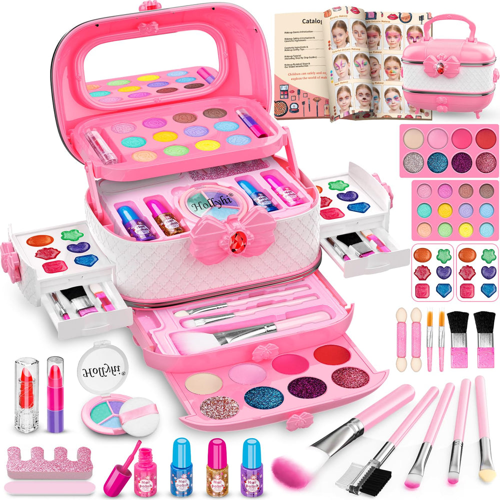 hollyhi estuche frontal rosado con espejo y asa, práctico para transportar