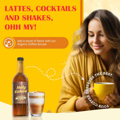 Holy Kakow jarabe añadido a un latte con espuma para sabor equilibrado